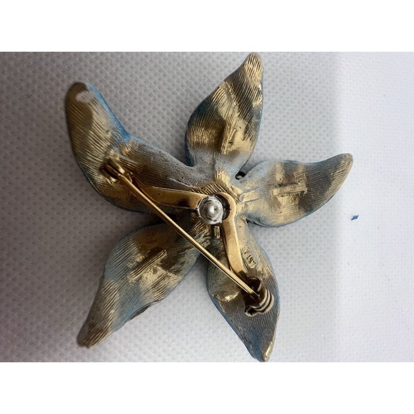 Vtg SIGNED Marked Mode ART Blue Flower Enamel Brooch Pin Circa 1940-1955 - Picture 8 of 10